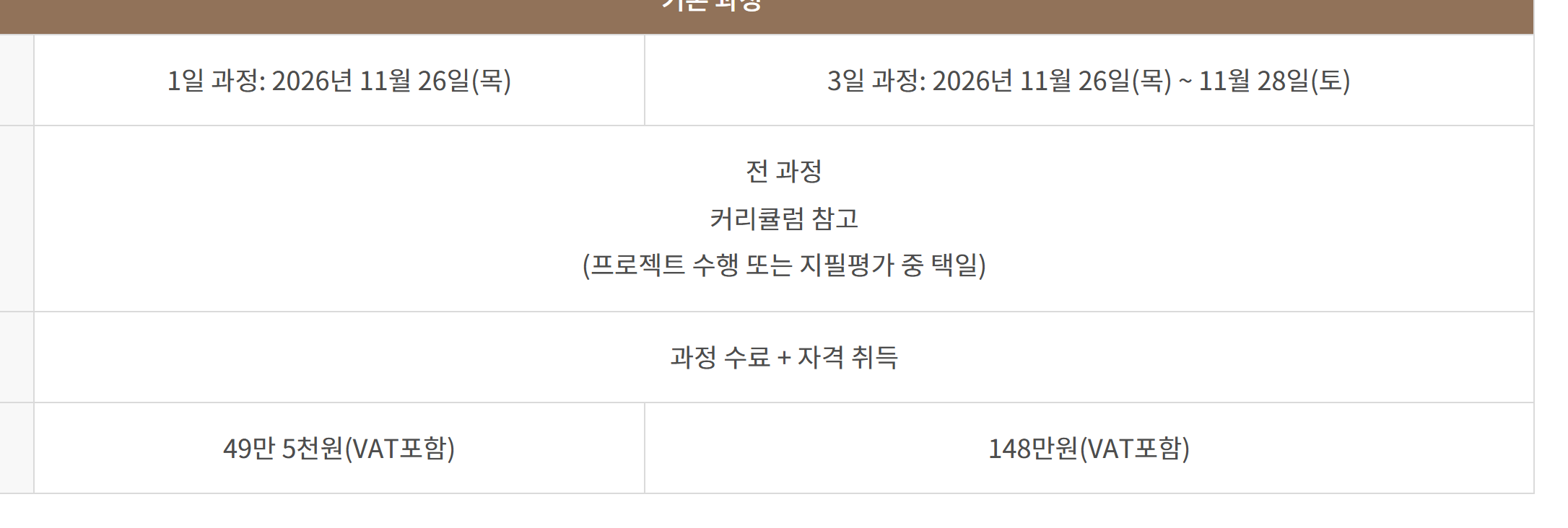 컬쳐엔진 조직문화 자격과정(OCEC) 수강료 — 1일 과정 49만 5천 원, 3일 과정 148만 원, 2026년 11월 26일 시작